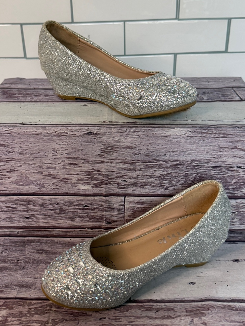 Girl's Slip On Rhinestone 💎✨Wrapped Wedge Heel Party Shoes size 10